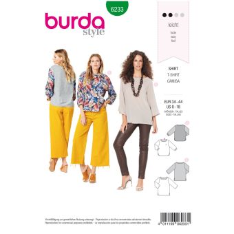 Patron Burda 6233 Blouse t-shirt femme manches 3/4 - du 36 au 46