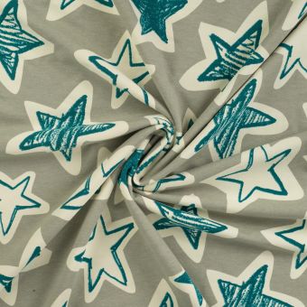 Tissu french terry imprimé étoile tag vert