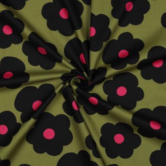 Tissu popeline coton Big Flower vert kaki - Nerida Hansen