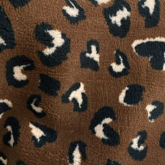 Tissu sherpa imprimé léopard cœur marron