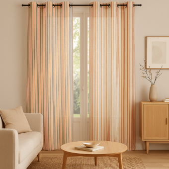 Voilage rayures moutarde bordeaux 140x250cm