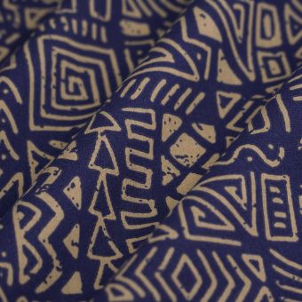 Tissu cretonne Maya labyrinthe bleu
