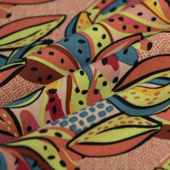 Tissu popeline viscose feuillage exotic multicolore