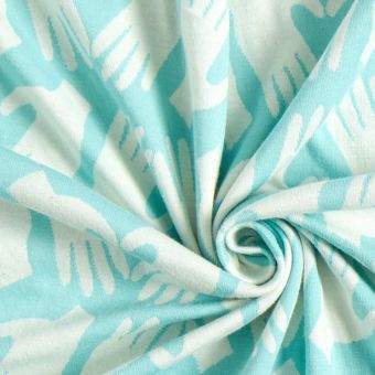 Maille tricot coton bio mains coeur bleu ciel - Albstoffe