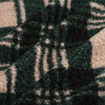 Tissu bouclette polyester carreaux noir vert