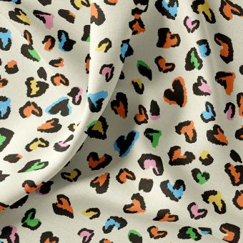 Tissu cretonne tacheté léo cœur multico écru