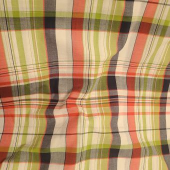 Tissu coton madras multico carreaux rouge vert et noir - Origine Inde