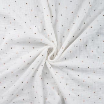 Tissu double gaze imprimé petit pois beige