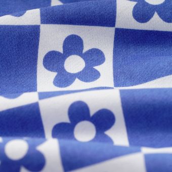 Tissu french terry Damier fleur bleu