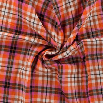 Tissu double gaze lisse carreaux fuchsia et orange