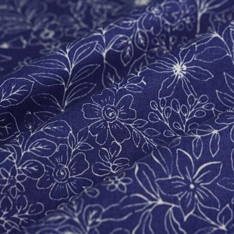 Tissu bachette fleur au trait bleu 
