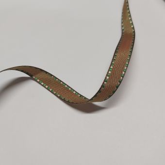 Ruban brillant avec surpiqûres kaki et orange 10 mm