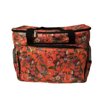 Sac pour machine à coudre/surjeteuse 40x24x35cm fleurs rouges fond corail