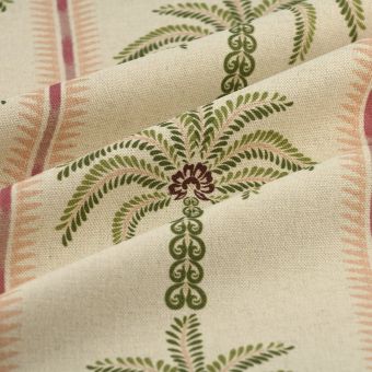 Tissu bachette lin coton palmier ligne vert rose