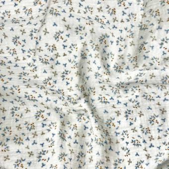 Tissu double gaze imprimé fleurette délicate bleue