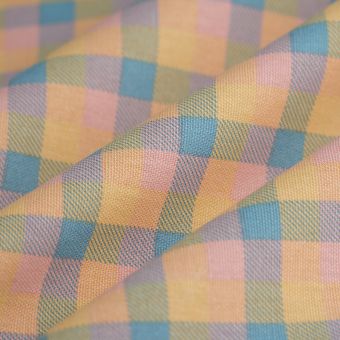 Tissu bachette carreaux bleu rose 