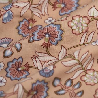 Tissu popeline viscose floral dense abricot