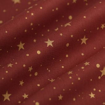 Tissu cretonne de Noël petite étoile or rouge 