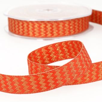 Ruban zig zag rouge et doré 38 mm