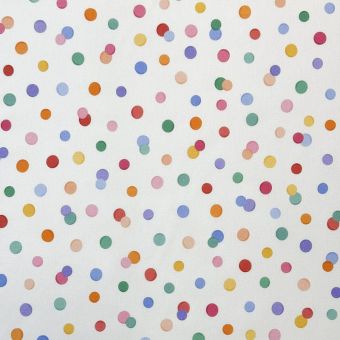 Tissu popeline coton imprimé digital blanc pois confettis multicolores