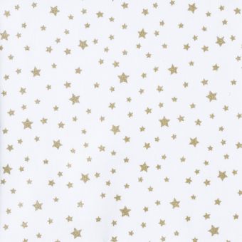Tissu Cretonne Coton glitter motif étoiles dorées blanc
