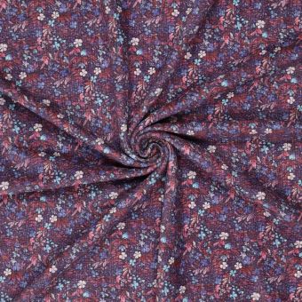 Tissu velours côtelé motif multi fleurs violet