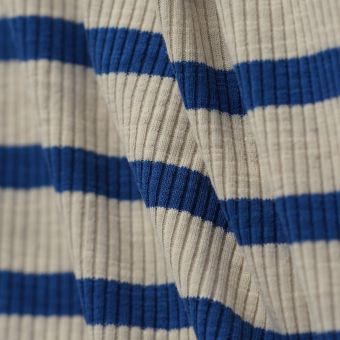 Tissu côtelé rayures bleu écru