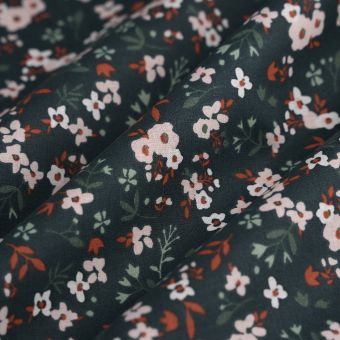 Tissu cretonne cueillette bleu 