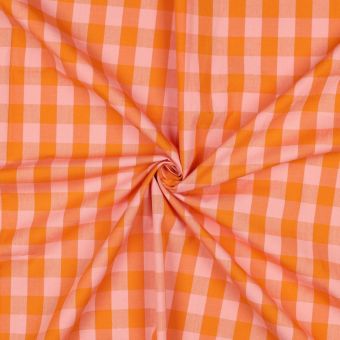 Tissu tissé teint coton gros vichy orange et saumon - Poppy Fabrics