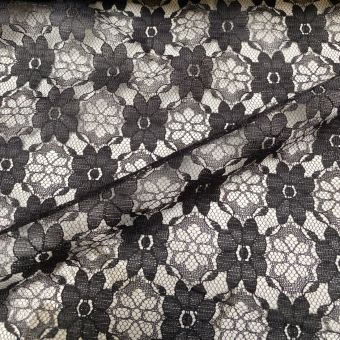 Tissu dentelle polyester fleuri noir