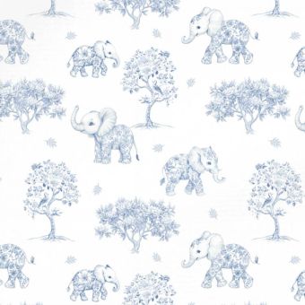 Tissu Impermeable Toile de Jouy Elephant, coupon 1m x laize (155cm)