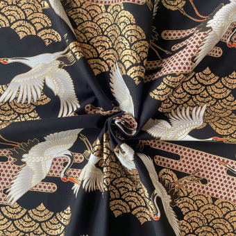 Tissu japonais vol d'oiseaux doré et noir - NAKA
