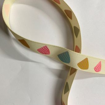 Ruban gros grain crème 16 mm petit triangle abstrait multicolore
