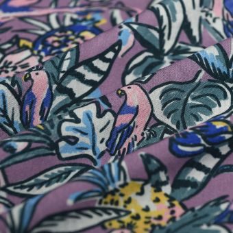 Tissu popeline viscose jungle mauve