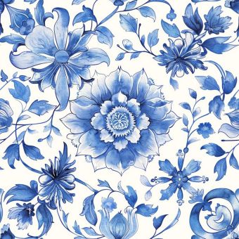 Tissu Impermeable Fleurs Bleues Sud, coupon 1m x laize (155cm)