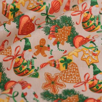 Tissu cretonne de Noël mutin lin  