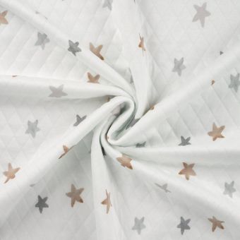 Maille jersey coton matelassé fin imprimée étoile douce multico