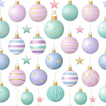 Tissu Impermeable Noel Boules Etoiles Pastel, coupon 1m x laize (155cm)
