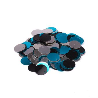Sequin à coudre plat noir turquoise et argent 15mm