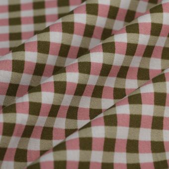 Tissu cretonne vichy Kavia kaki rose