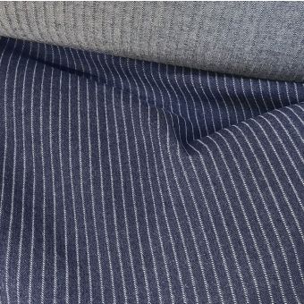 Tissu denim jean rayé coton stretch bleu foncé - Origine Italie