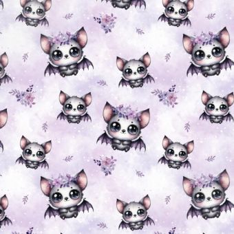 Tissu Impermeable Chauve Souris Mignonne Violet, coupon 1m x laize (155cm)