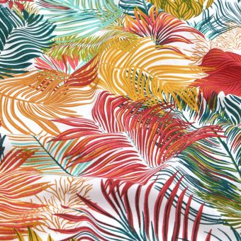 Tissu cretonne imprimé feuillage tropical multicolore 