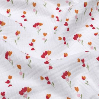 Double gaze imprimé fleurette rouge
