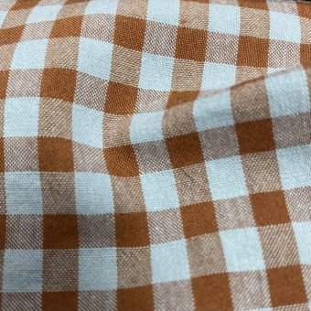 Tissu seersucker vichy bleu ciel marron 7mm recyclé