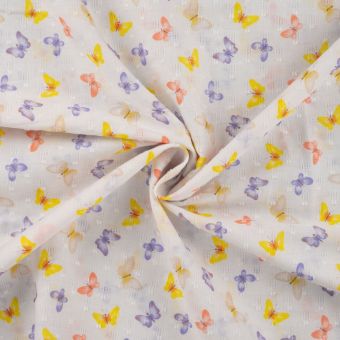 Tissu coton dobby imprimé papillon multico