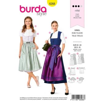 Patron Burda 6268 Robe et blouse tyrolienne pour femmes du 36 au 46
