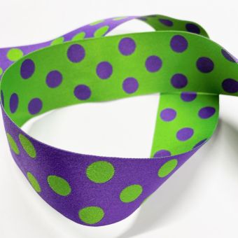Ruban jacquard réversible pois violet et vert 38 mm