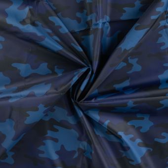Tissu technique imperméable imprimé camouflage bleu marine