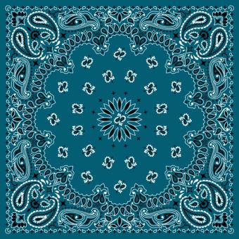 Tissu Satin de Coton Bandana Paisley 62 Ocean Carré, coupon 1m x laize (160cm)